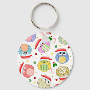 Christmas Owls Design Key Ring