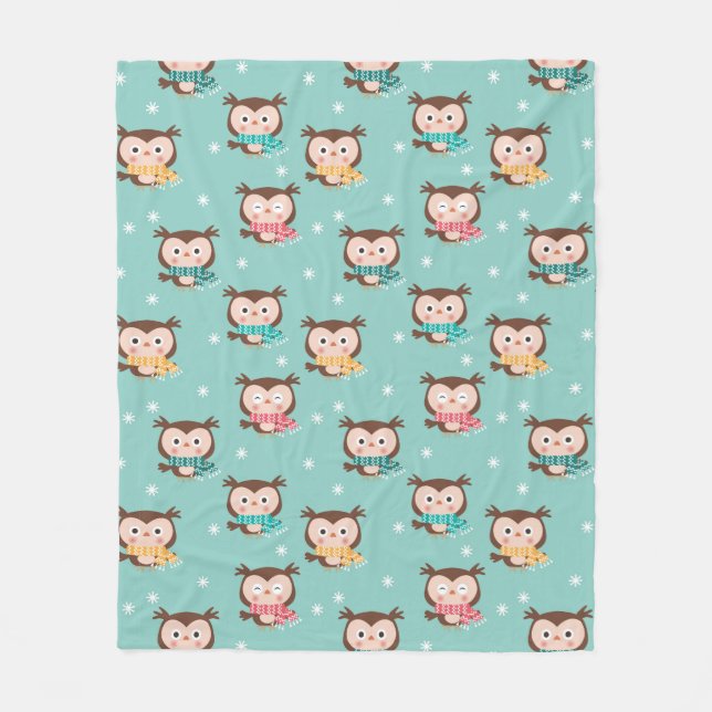 Christmas Owls Fleece Blanket (Front)