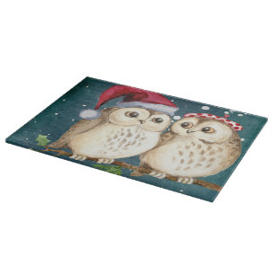 Christmas Owls Glass Chopping Board