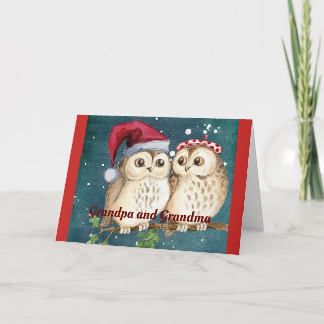 Christmas Owls Grandparents Holiday Card (Front)