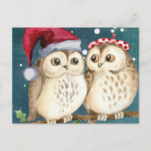  Christmas Owls   Holiday Postcard