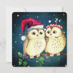 Christmas owls in love sweet holiday card
