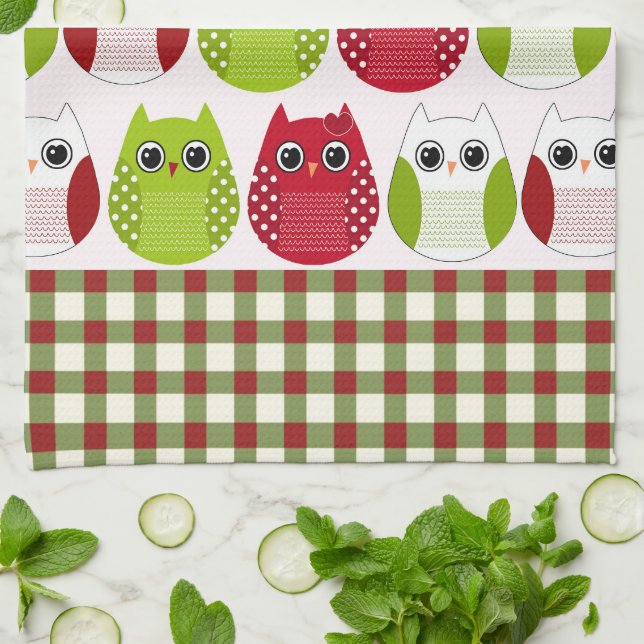 Christmas Owls Microfiber Kitchen Towel (Folded)