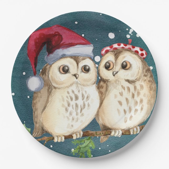 Christmas Owls Paper Plate (Front)