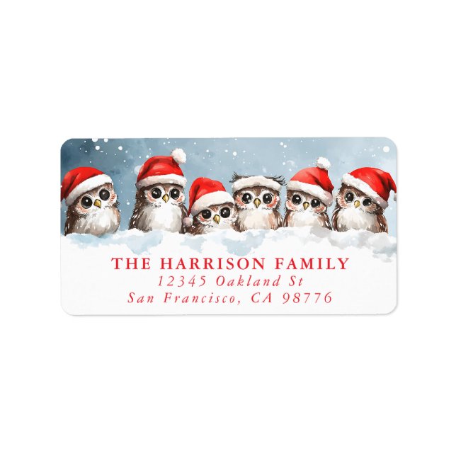 Christmas Owls Return Address Label (Front)