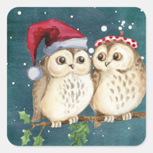 Christmas Owls Square Sticker
