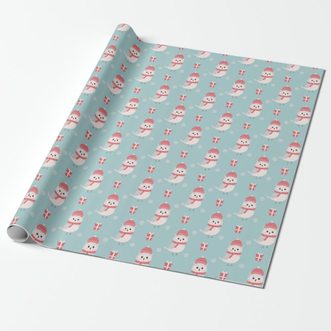 Christmas Owls Wrapping Paper (Unrolled)