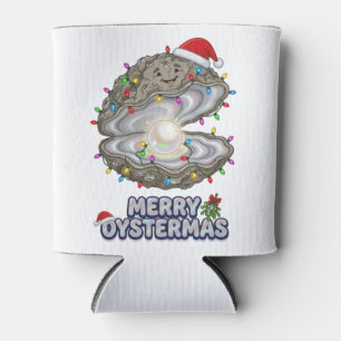 Christmas Oyster Crassostrea Santa Hat Holiday Can Cooler