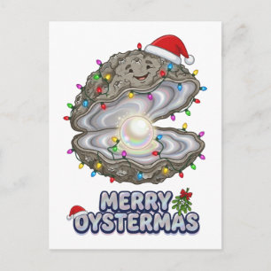Christmas Oyster Crassostrea Santa Hat Holiday Invitation Postcard