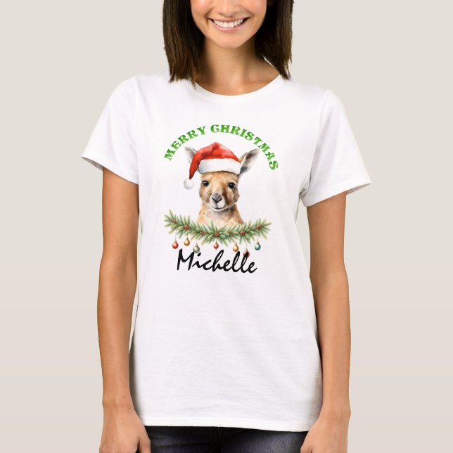 Christmas Oz Animals Kangaroo Matching Women's T-Shirt (Front)