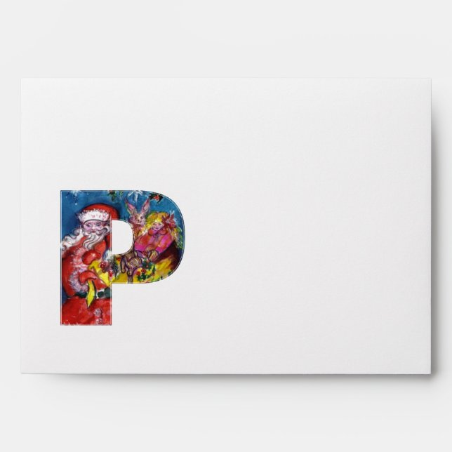 CHRISTMAS P LETTER  / SANTA CLAUS WITH GIFTS ENVELOPES (Front)