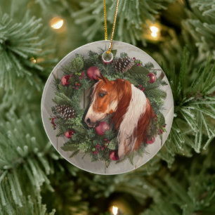 Christmas Paint Horse v2 Ceramic Circle Ornament
