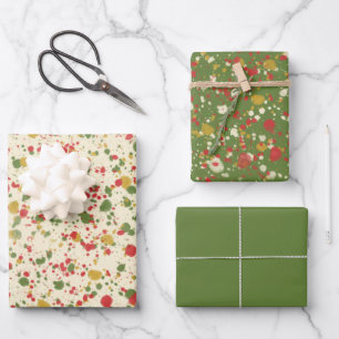 Christmas Paint Spatter Pattern Red Green Cream Wrapping Paper Sheet