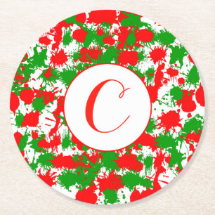 Christmas Paint Splatter Round Paper Coaster