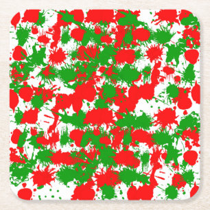 Christmas Paint Splatter Square Paper Coaster