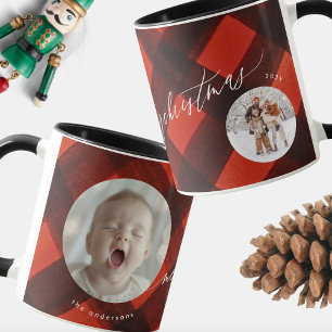 Christmas Painted Red Black Plaid Two Photo Mug