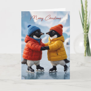 Christmas Pair of Penguins Ice Skating Card