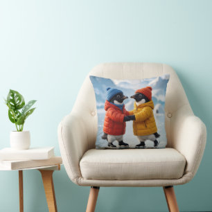 Christmas Pair of Penguins Ice Skating Cushion