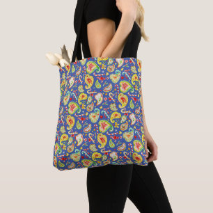 Christmas paisley candy bow watercolor pattern tote bag