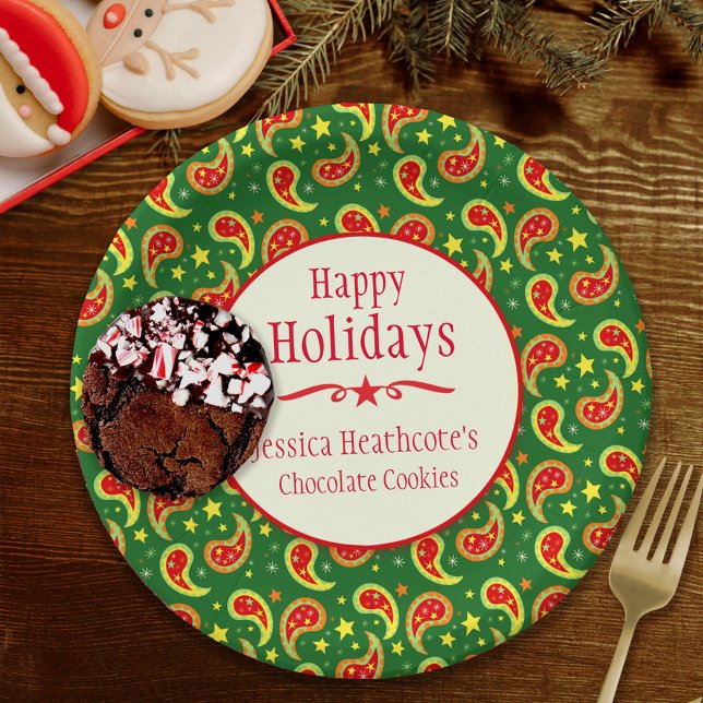 Christmas paisley name cookie exchange paper plate (Creator Uploaded)