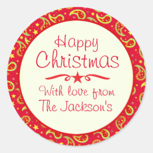 Christmas paisley pattern gift label sticker