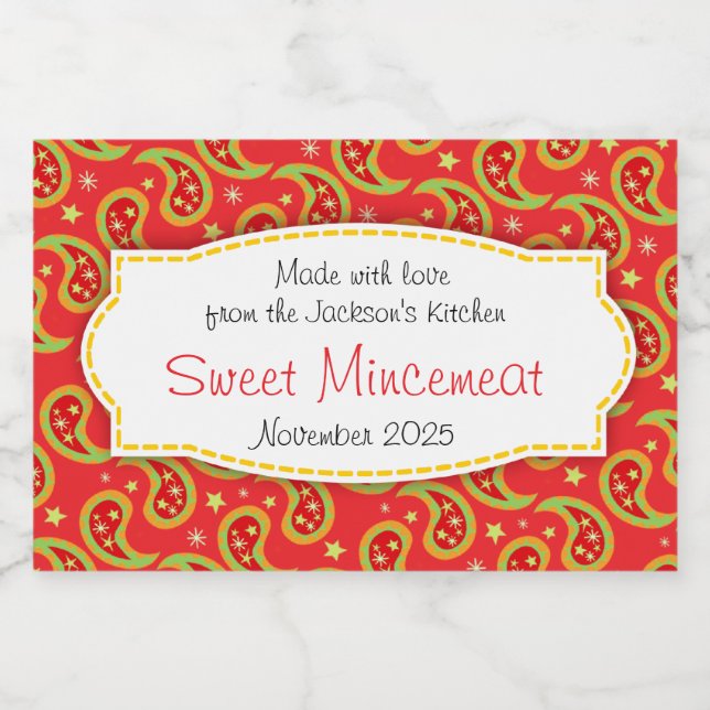 Christmas paisley patterned mincemeat label (Single Label)
