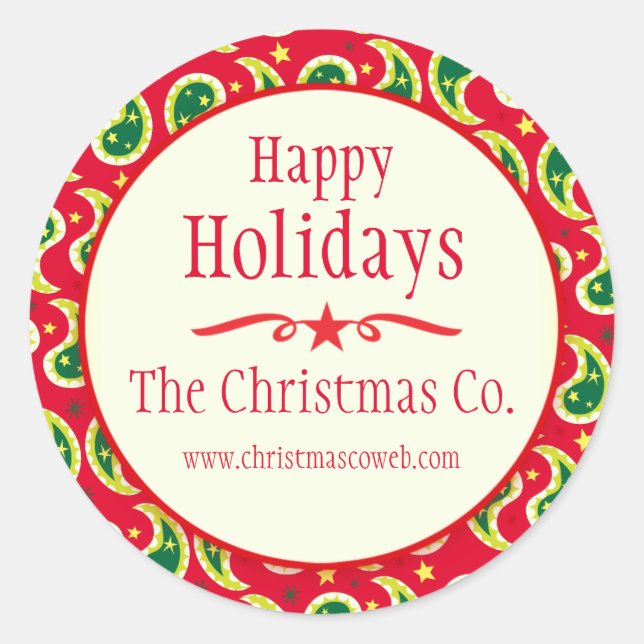 Christmas paisley red company holiday gift sticker (Front)