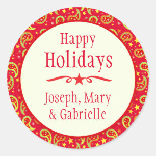 Christmas paisley red name holiday gift sticker