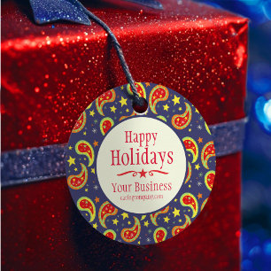 Christmas paisley star blue holiday custom gift favour tags