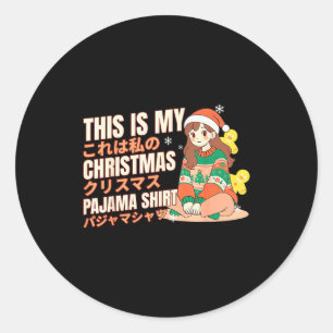 Christmas Pajama Anime Girl Japanese Manga Otaku Classic Round Sticker
