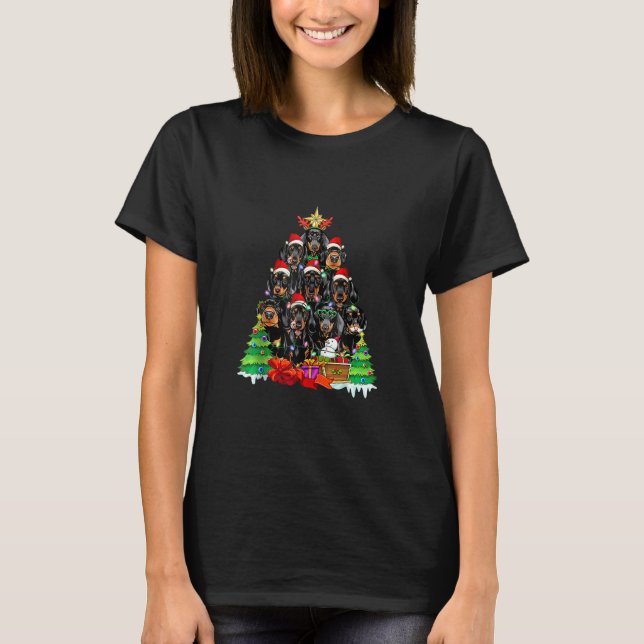 Christmas Pajama Dachshund Tree Dog Xmas For Dog D T-Shirt (Front)