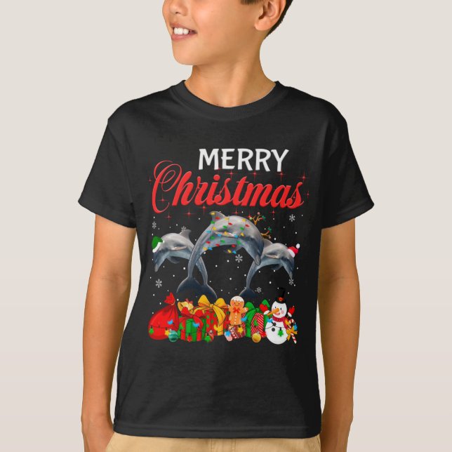 Christmas Pajama Dolphin Lover Xmas Tree Lights An T-Shirt (Front)