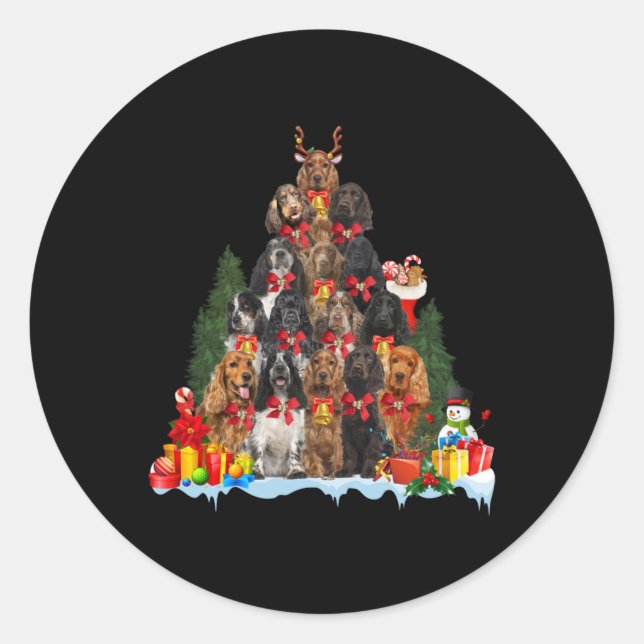 Christmas Pajama English Er Spaniel Xmas Tree T Sh Classic Round Sticker (Front)