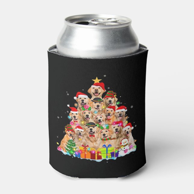 Christmas Pajama Golden Retriever Tree Xmas Gift D Can Cooler (Can Front)
