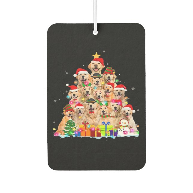 Christmas Pajama Golden Retriever Tree Xmas Gift D Car Air Freshener (Front)