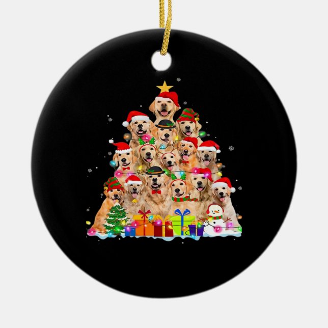 Christmas Pajama Golden Retriever Tree Xmas Gift D Ceramic Tree Decoration (Front)