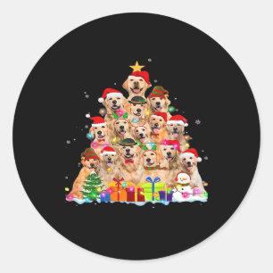 Christmas Pajama Golden Retriever Tree Xmas Gift D Classic Round Sticker