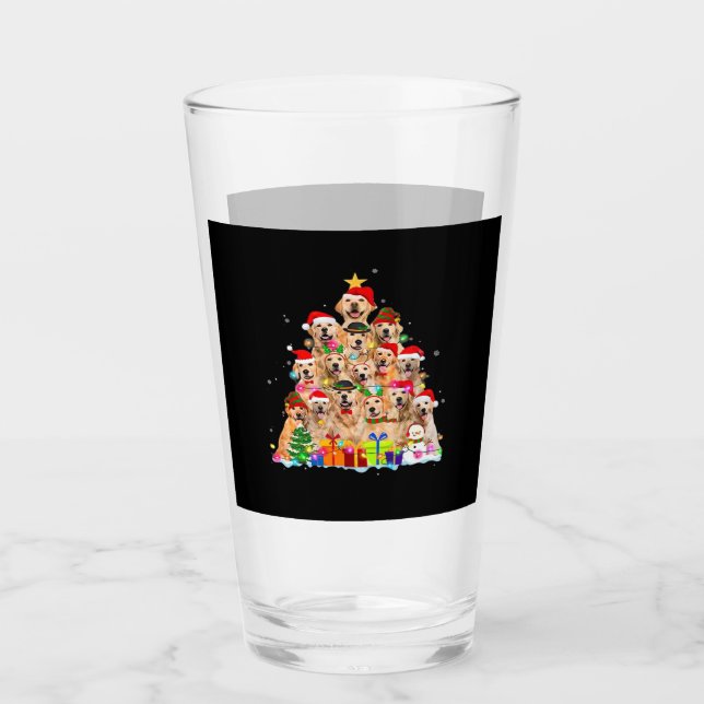 Christmas Pajama Golden Retriever Tree Xmas Gift D Glass (Front)