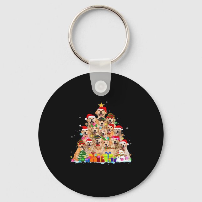 Christmas Pajama Golden Retriever Tree Xmas Gift D Key Ring (Front)