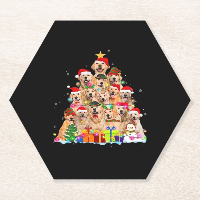 Christmas Pajama Golden Retriever Tree Xmas Gift D Paper Coaster (Front)