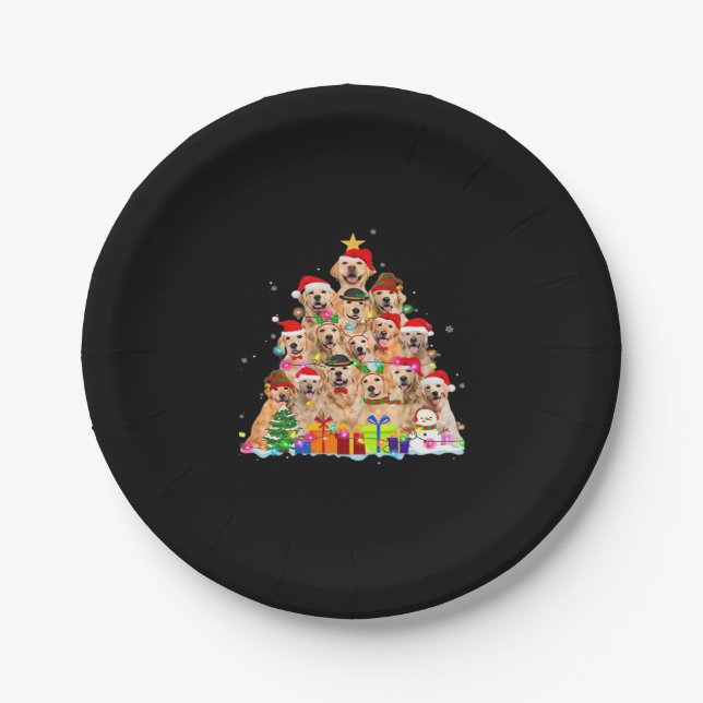 Christmas Pajama Golden Retriever Tree Xmas Gift D Paper Plate (Front)