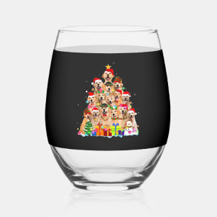 Christmas Pajama Golden Retriever Tree Xmas Gift D Stemless Wine Glass