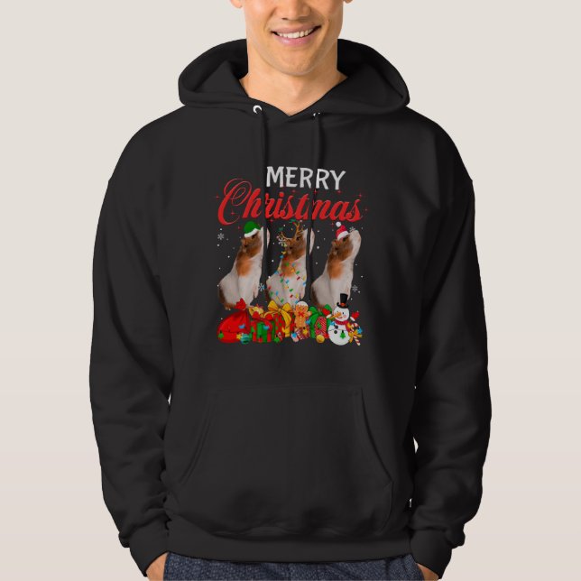 Christmas Pajama Guinea pig Lover Xmas Tree Lights Hoodie (Front)