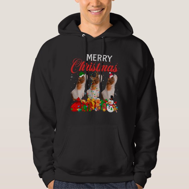 Christmas Pajama Guinea pig Lover Xmas Tree Lights Hoodie (Front)