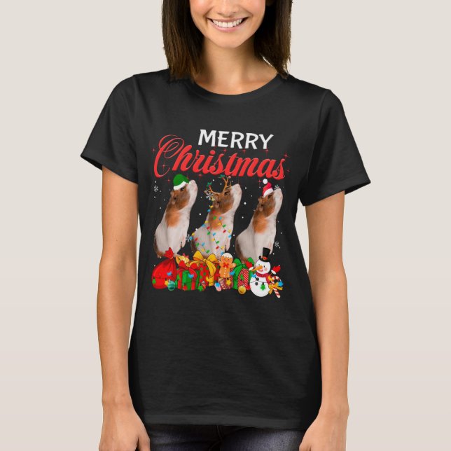 Christmas Pajama Guinea pig Lover Xmas Tree Lights T-Shirt (Front)