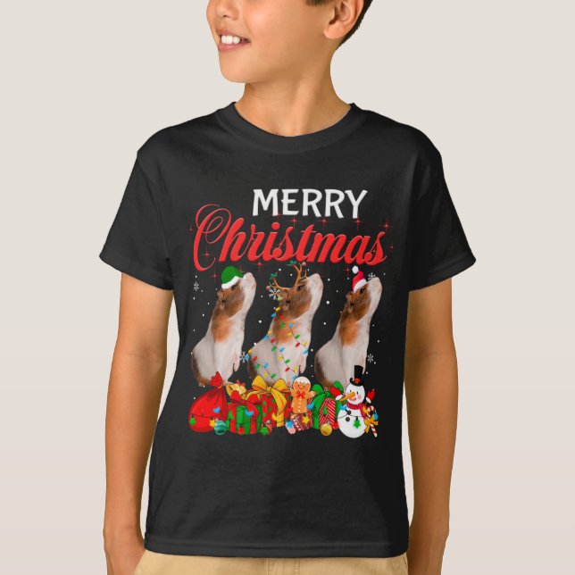Christmas Pajama Guinea pig Lover Xmas Tree Lights T-Shirt (Front)