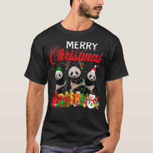 Christmas Pajama Panda Bear Lover Xmas Tree Lights T-Shirt