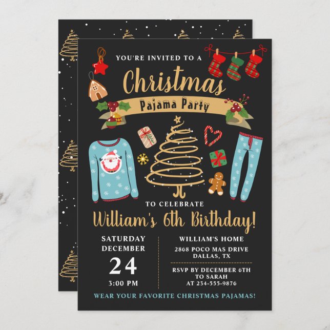 Christmas Pajama Party Boys Sleepover Birthday Invitation (Front/Back)