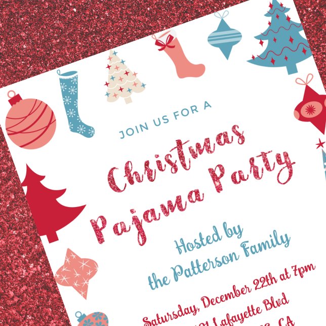 Christmas Pajama Party cute illustration Invitation (Creator Uploaded)