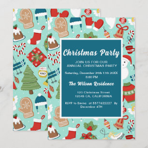 Christmas pajama party fun kids illustrations  invitation